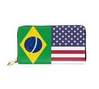 Bourse Pochette Drapeau De L'Amitié Entre Les États-Unis Et Le Brésil Porte-Monnaie avec Compartiment À Monnaie Cuir Portefeuille Fermeture Éclair Portefeuille Femme pour Amoureux, Garcon, Prof