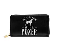 Bourse Pochette La Vie Est Meilleure avec Un Chien Boxer Coin Purse Wallet Original Retro Porte-Monnaie Souple Porte-Feuille en Cuire pour Femme, Amoureux, Prof