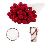 Bourske Couverture en crochet - Bouquet de roses - 110 cm - Grande couverture florale multifonction - Comme écharpe, couvre-lit, nappe et coussin de canapé - Fait à la main - Cadeau décoratif