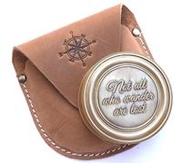 Boussole Antique gravée en Laiton avec étui en Cuir, Boussole de Pirates, Instrument de Navigation magnétique