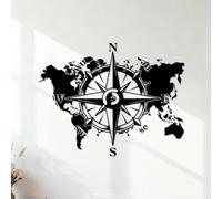 Boussole Carte du monde Aventure Voyage sur Terre Explorer Décorations murales en vinyle Stickers pour vitres 54.6x70.6cm Noir