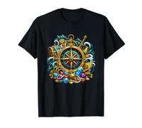 Boussole de Pirate Nautique et trésor caché crâne Bijoux T-Shirt