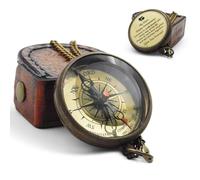 Boussole de poche d'anniversaire gravée pour mari ou femme - Message romantique « Happy Anniversary My Dear » - Boussole vintage en laiton avec étui en cuir et chaîne en laiton
