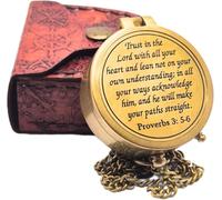 Boussole de poche vintage en laiton - Boussole de navigation antique avec couvercle, cadeau maritime fait à la main pour homme, explorateur ou randonneur (Trust in The Lord)