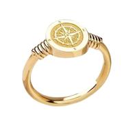 Boussole en argent sterling 925 | Bague plaquée or | Chevalière ovale 13 x 11 mm | Taille de l'anneau : 5-12,5 US Avelaibal | LKDR_0331