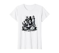 Boussole en Forme de Phare Maritime T-Shirt Graphique avec Valeur, Femme, Blanc, M