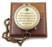 Boussole en laiton antique avec gravure « Go Confidently in The Direction of Your Dreams » - Boussole cadeau avec boîte en bois - Cadeau de motivation et de remise de diplôme
