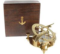 Boussole en Laiton avec Cadran Solaire du Capitaine avec boîte en Bois Dur de 4 po - Cadran Solaire Pirate - Boussole décorative Nautique