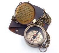 Boussole en laiton avec citation de la Bible et étui en cuir