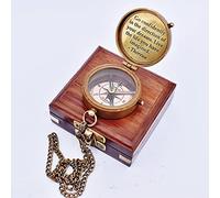 Boussole magnétique directionnelle avec citation de Thoreau gravée antique avec inscription en anglais « Thoreau », cadeau de baptême pour lui avec étui en bois « Go Confidently in The Direction of