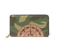Boussole Militaire Portefeuille Zipper Long Bourse en Cuir Véritable avec Titulaire de la Carte de Crédit pour Téléphone Femmes Fille Hommes