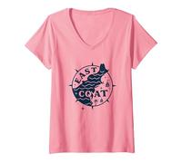 Boussole Nautique East Coast pour Les Amateurs de Plage T-Shirt avec Col en V, Femme, Rose, XL