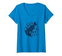 Boussole Nautique East Coast pour Les Amateurs de Plage T-Shirt avec Col en V, Femme, Saphir, XL