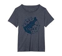 Boussole Nautique East Coast pour Les Amateurs de Plage T-Shirt, Femme Grandes Tailles, Bleu Chiné, 2X