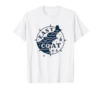 Boussole Nautique East Coast pour Les Amateurs de Plage T-Shirt, Homme, Blanc, XL