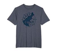 Boussole Nautique East Coast pour Les Amateurs de Plage T-Shirt, Homme Grandes Tailles, Bleu Chiné, 3X Tall