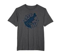 Boussole Nautique East Coast pour Les Amateurs de Plage T-Shirt, Homme Grandes Tailles, Chiné Foncé, 6X Tall