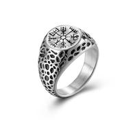 Boussole nordique vintage Viking en acier titane bague symbole pour hommes pièce à main