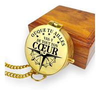 Boussole personnalisée avec Gravure Votre nom ou Texte Maritime, Divers Designs, en Laiton avec étui en Cuir, boîte Cadeau, idée Cadeau (Poli/Brillant)