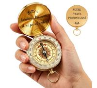 Boussole Personnalisée de Poche Portable, Étanche Lumineuse,Randonnée Survie Navigation,Cadeau Homme Père (Boussole en Laiton)