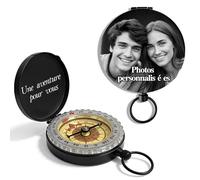 Boussole Photo Personnalisée avec Gravure de Texte Compas de Randonnée Étanche pour Voyage pour Le Camping La Randonnée la Chasse et Les Activités de Plein air (Boussole 5)