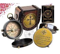 Boussole religieuse gravée « May Your Faith Always Guide You » - Boussole de camping magnétique en laiton - Cadeau de poche avec étui de transport en cuir estampé - Cadeau de remise de diplôme pour