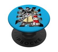 Boussole rétro des années 60 Phare voilier Boussole Mouettes Maritime PopSockets PopGrip Adhésif