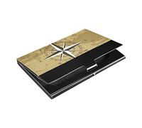 Boussole rétro vintage en cuir PU et acier inoxydable avec motif de rose du vent sur fond vieux papier et porte-cartes de visite, porte-cartes de visite, portefeuille fin unisexe