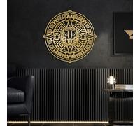 Boussole Solaire aztèque en métal doré, décoration Murale bohème inspirée du Calendrier Maya, Sculpture Moderne représentant Une Boussole Solaire aztèque, idéale pour Le Salon, la Chambre, l