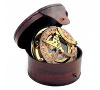 Boussole Sundial en laiton antique avec étui en cuir élégant