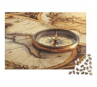 Boussole Vintage Casse-tête 1000 Pièces sans Poussière, Puzzle Jeu Éducatif Décompression pour Une Activité Détente, Fun Fresent & Activités pour La Maison 52x38cm/1000pcs