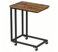 Bout De Canapé, Avec Cadre En Acier Et Roulettes, Montage Facile, Style Industriel, Marron Rustique Marron