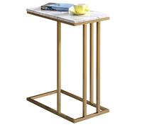 IDIMEX Bout de canapé Carlota en métal doré et Plateau rectangulaire en MDF décor marbre Blanc, Table d'appoint Table à café Table Basse de Salon Design Chic et élégant