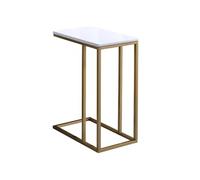 IDIMEX Bout de canapé Debora en métal doré et Plateau rectangulaire en MDF décor Blanc, Table d'appoint Table à café Table Basse de Salon Design Retro Vintage Industriel