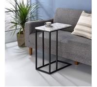 IDIMEX Bout de canapé Debora Table d'appoint Table à café Table Basse de Salon Design Retro Vintage Industriel, Plateau rectangulaire en MDF décor marbre Blanc et Cadre en métal Noir