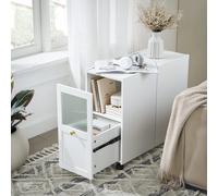 Bout De Canapé Effet Bois Blanc Sur Roulettes 1 Tiroir Et 2 Portes Blanc