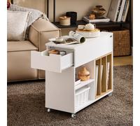 Bout De Canapé En Bois Avec Porte- Revues Et Tiroir Effet Bois Blanc Blanc