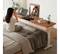 Bout de Canapé Réglable en Hauteur à Roulettes, Table De Lit Debout Pour Poste De Travail,Table de soi,Table d'ordinateur Mobile pour Bureau Lit Canapé Hôpital,Bois et Métal(White,120cm/47.2in)