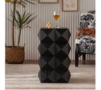 Bout de Canapé Rétro Noir 60cm, Table de Chevet en Bois avec Motifs Reliefs, Aucun Assemblage Requis