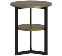 Bout De Canapé Rond Design - Étagère - Ø40 X 48 Cm - Acier Noir Effet Bois Noir