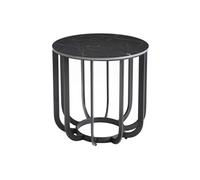 KLODIE - Bout de Canapé Rond Plateau Céramique Marbré Cadre Métal Gris Anthracite -