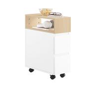 Bout de Canapé - SoBuy FBT155-WN Table d'Appoint avec 1 Compartiment Ouvert et 2 Tiroirs L50 x P20 x H61 cm