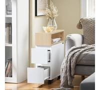 Bout De Canapé Sur Roulettes Avec 1 Compartiment Ouvert Et 2 Tiroirs Blanc