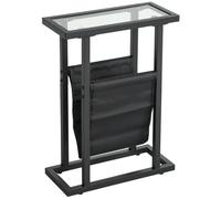 Bout De Canapé Table Basse D'appoint Porte-Revues Intégré Acier Noir Plateau Verre Trempé Transparent Noir