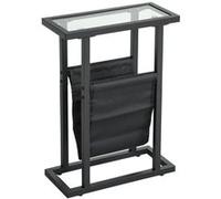 HomCom Table d'appoint étroite Bout de canapé — métal, porte-revues, plateau verre trempé, Noir