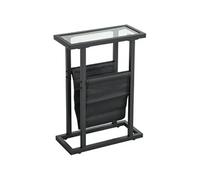 HomCom Table d'appoint étroite Bout de canapé — métal, porte-revues, plateau verre trempé, Noir