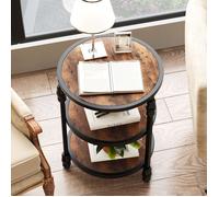 BOUT DE CANAPE-Table d'appoint ronde 45 x 45 cm - Table basse à 3 niveaux en bois et métal