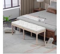 Bout De Lit Banc Banquette capitonnée style vintage français 120x38x61,5 cm tissu Lin Crème