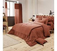 Bout de lit Double Gaze de Coton à Pompons 90 x 200 cm Gaia Terracotta