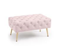 Bout de lit en velours capitonné 80 cm MADRID Rose Poudré